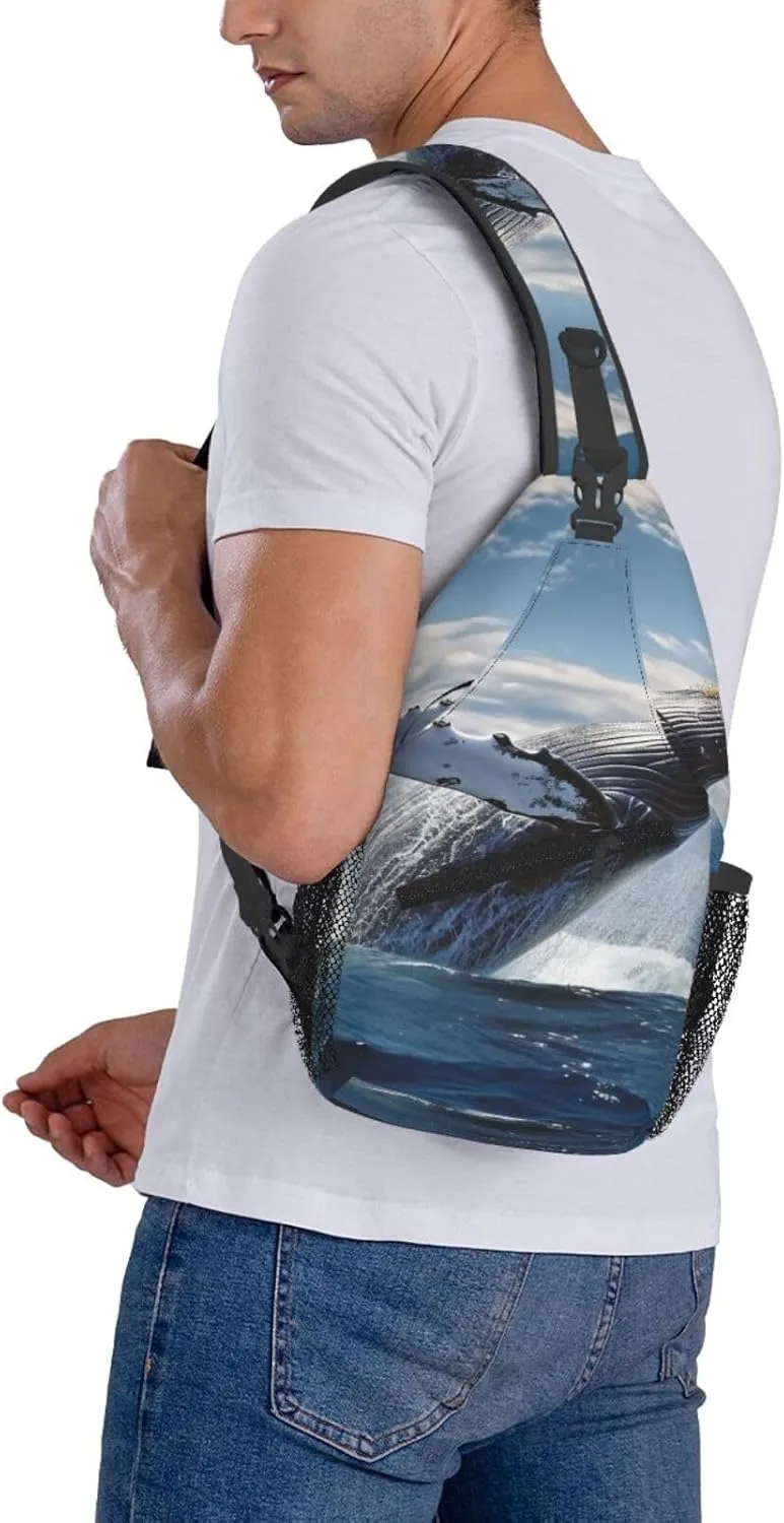 Sling Bag Crossbody Backpack for Men Women Whale Above Sea Water in The Ocean Chest Bag Crossbody Bag for Travel Sport Running