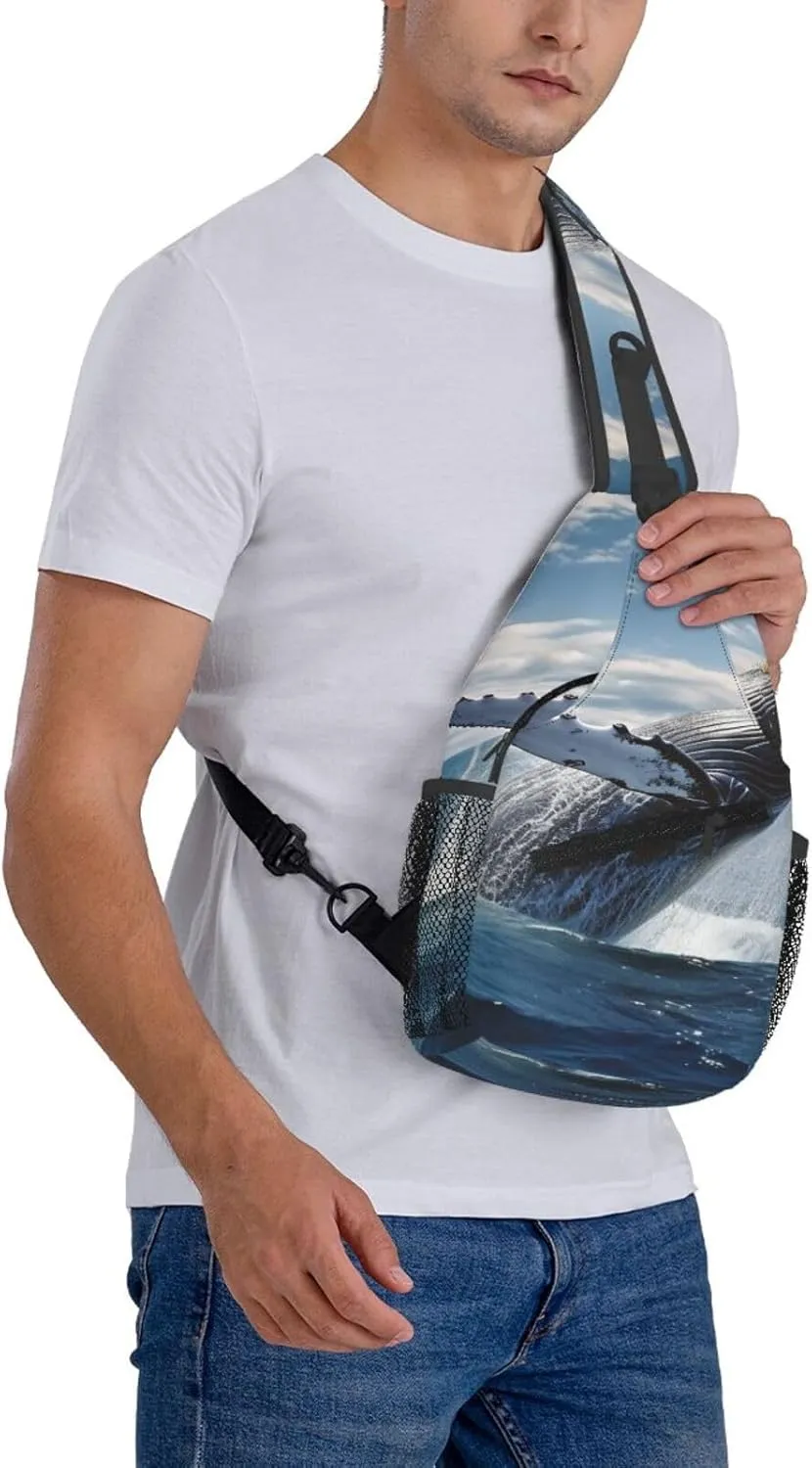 Sling Bag Crossbody Backpack for Men Women Whale Above Sea Water in The Ocean Chest Bag Crossbody Bag for Travel Sport Running