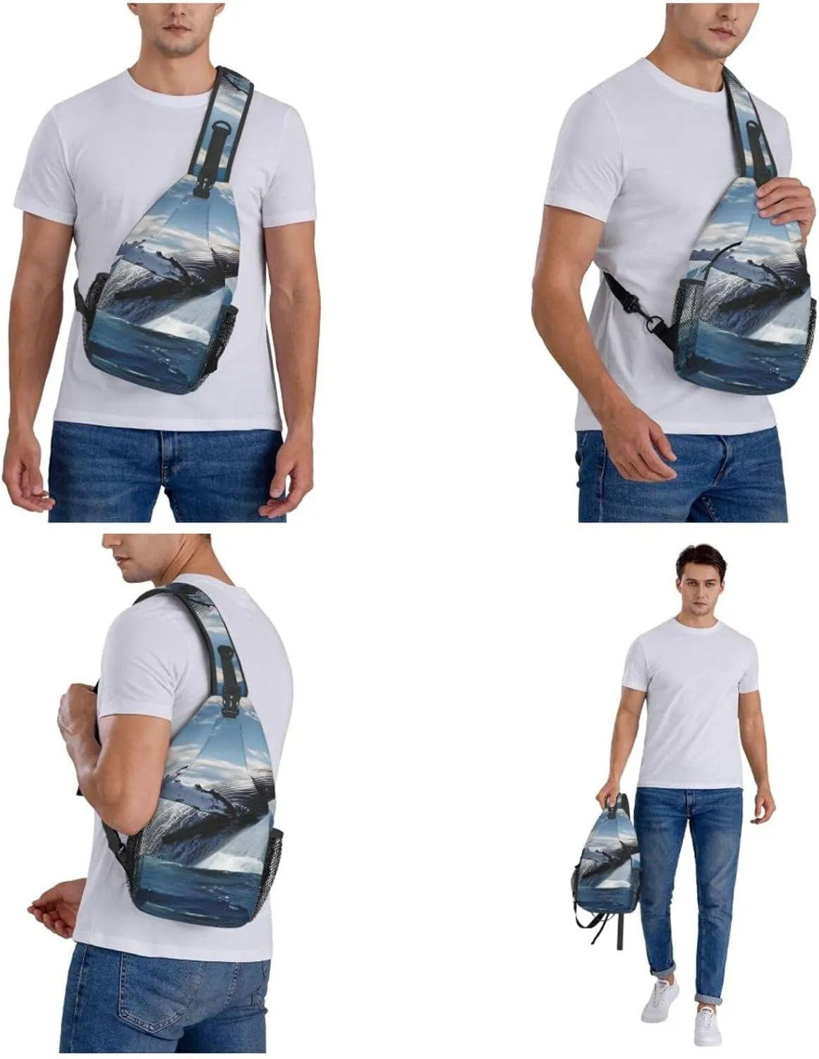 Sling Bag Crossbody Backpack for Men Women Whale Above Sea Water in The Ocean Chest Bag Crossbody Bag for Travel Sport Running