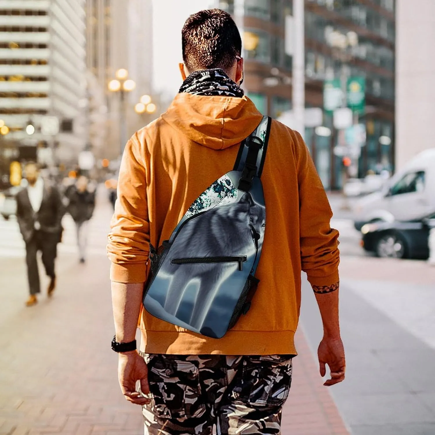 Sling Bag Crossbody Backpack for Men Women Wolf Under Moon Chest Bag Crossbody Bag for Travel Sport Running