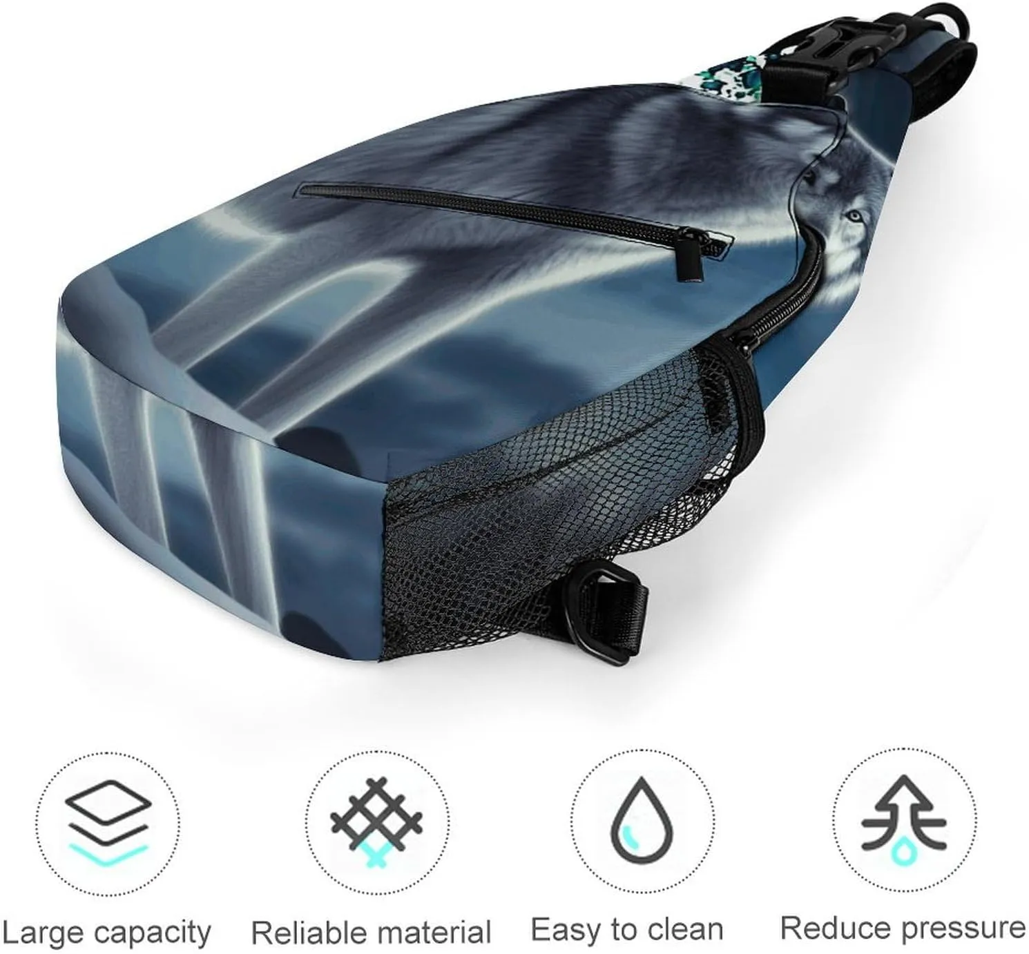 Sling Bag Crossbody Backpack for Men Women Wolf Under Moon Chest Bag Crossbody Bag for Travel Sport Running