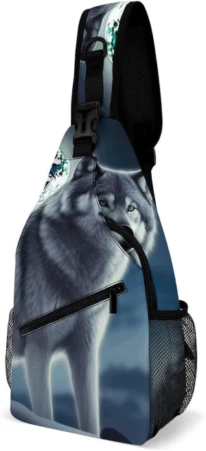 Sling Bag Crossbody Backpack for Men Women Wolf Under Moon Chest Bag Crossbody Bag for Travel Sport Running