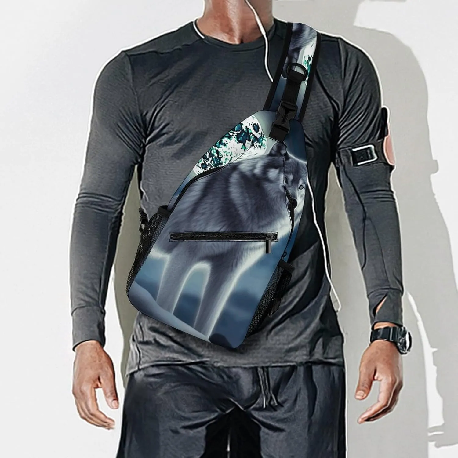 Sling Bag Crossbody Backpack for Men Women Wolf Under Moon Chest Bag Crossbody Bag for Travel Sport Running