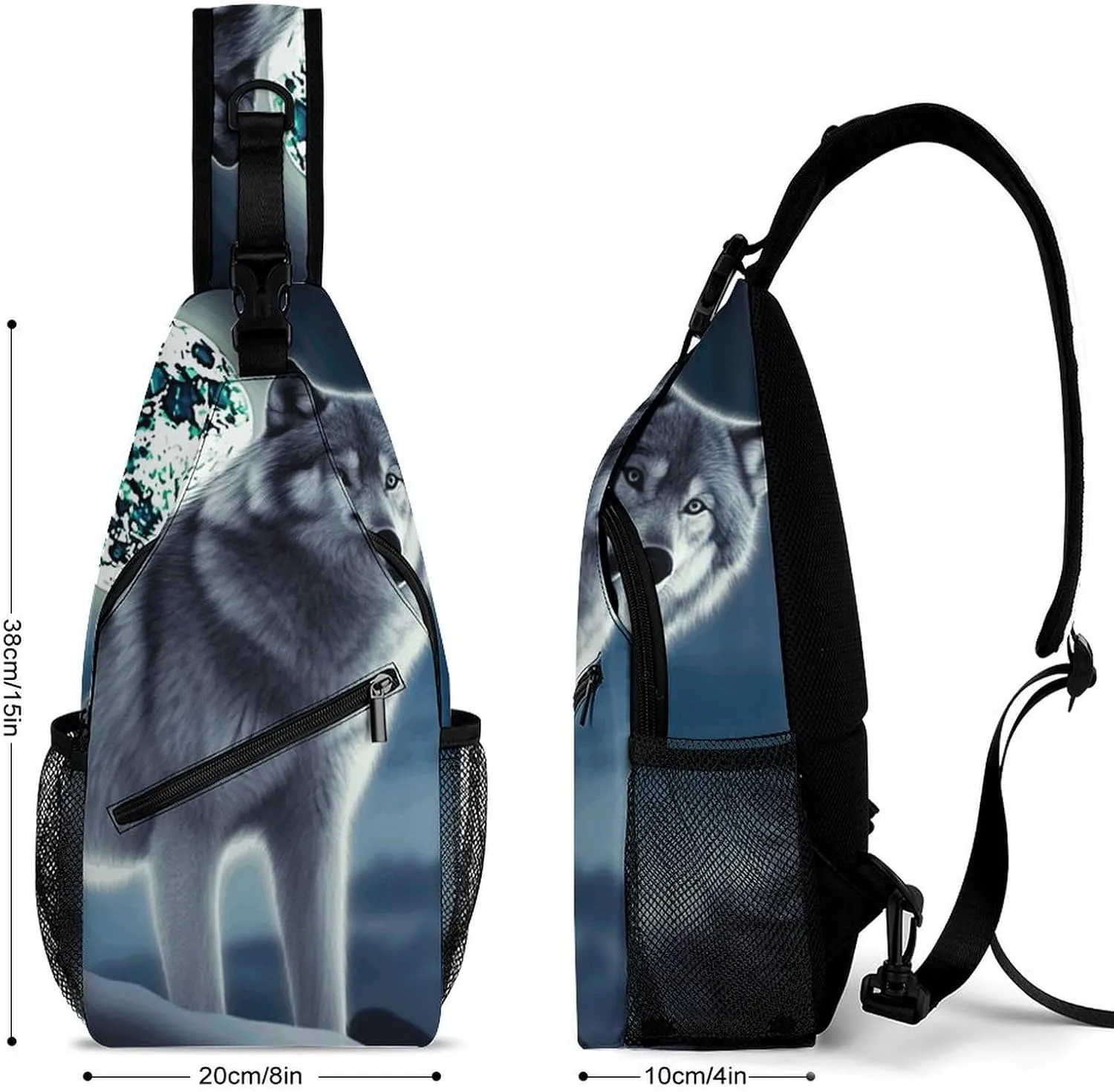 Sling Bag Crossbody Backpack for Men Women Wolf Under Moon Chest Bag Crossbody Bag for Travel Sport Running