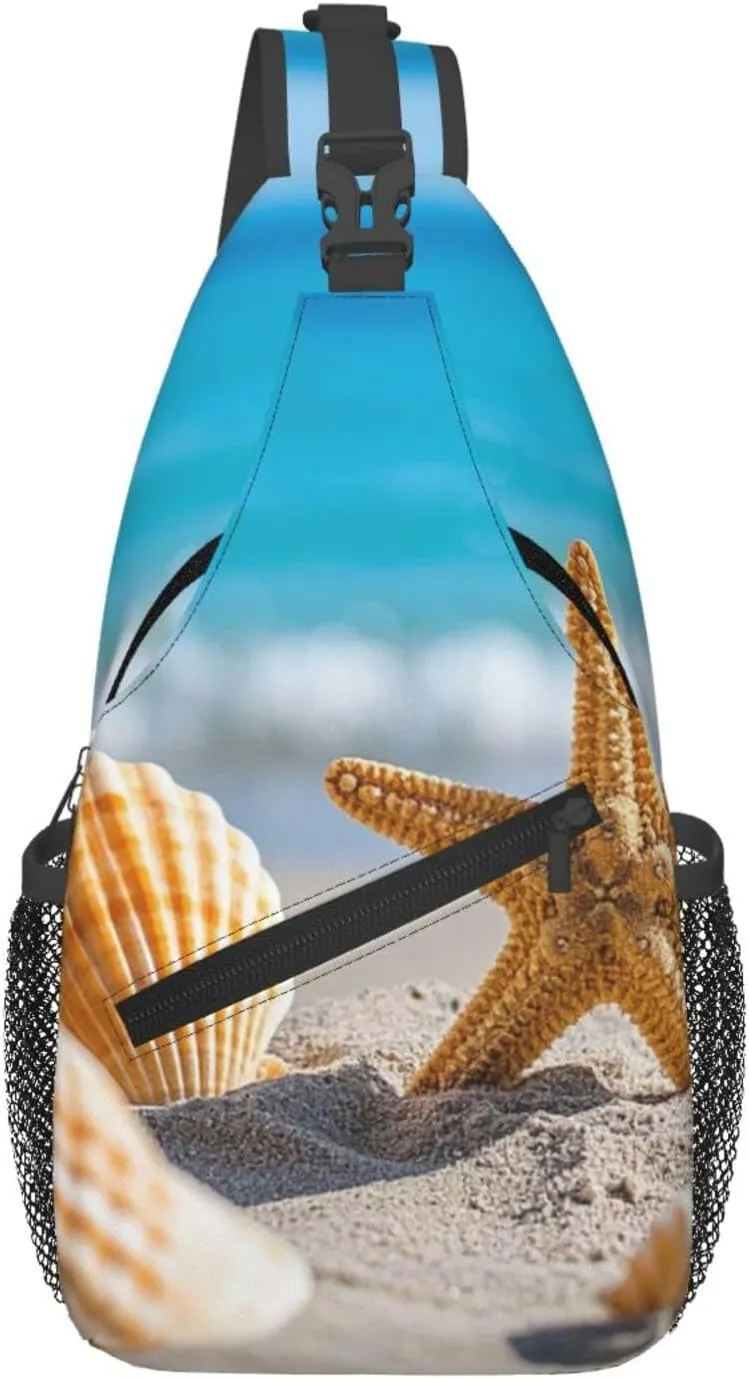 Sling Bag for Men Women Crossbody Backpack Beach Seashells Starfishs Crossbody Bag Chest Bag for Travel Sport