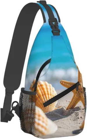 Sling Bag for Men Women Crossbody Backpack Beach Seashells Starfishs Crossbody Bag Chest Bag for Travel Sport