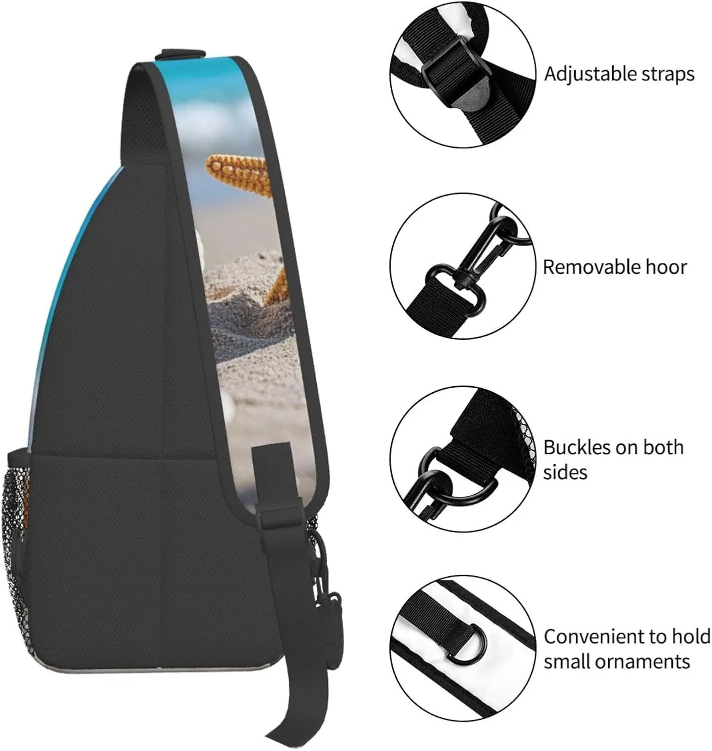 Sling Bag for Men Women Crossbody Backpack Beach Seashells Starfishs Crossbody Bag Chest Bag for Travel Sport