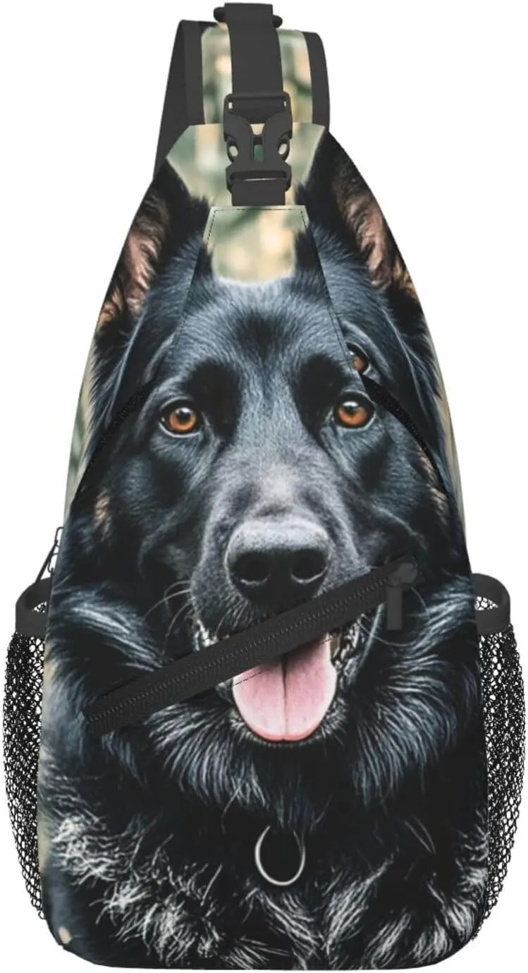 Sling Bag for Men Women Crossbody Backpack Black german shepherd dog Crossbody Bag Chest Bag for Travel Sport