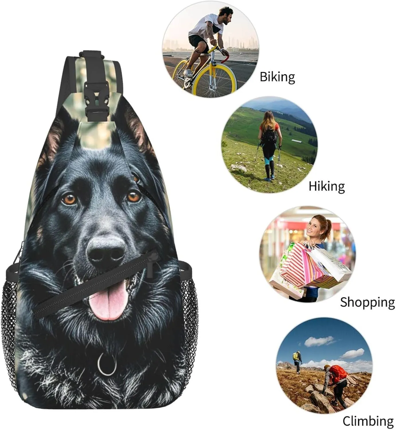 Sling Bag for Men Women Crossbody Backpack Black german shepherd dog Crossbody Bag Chest Bag for Travel Sport
