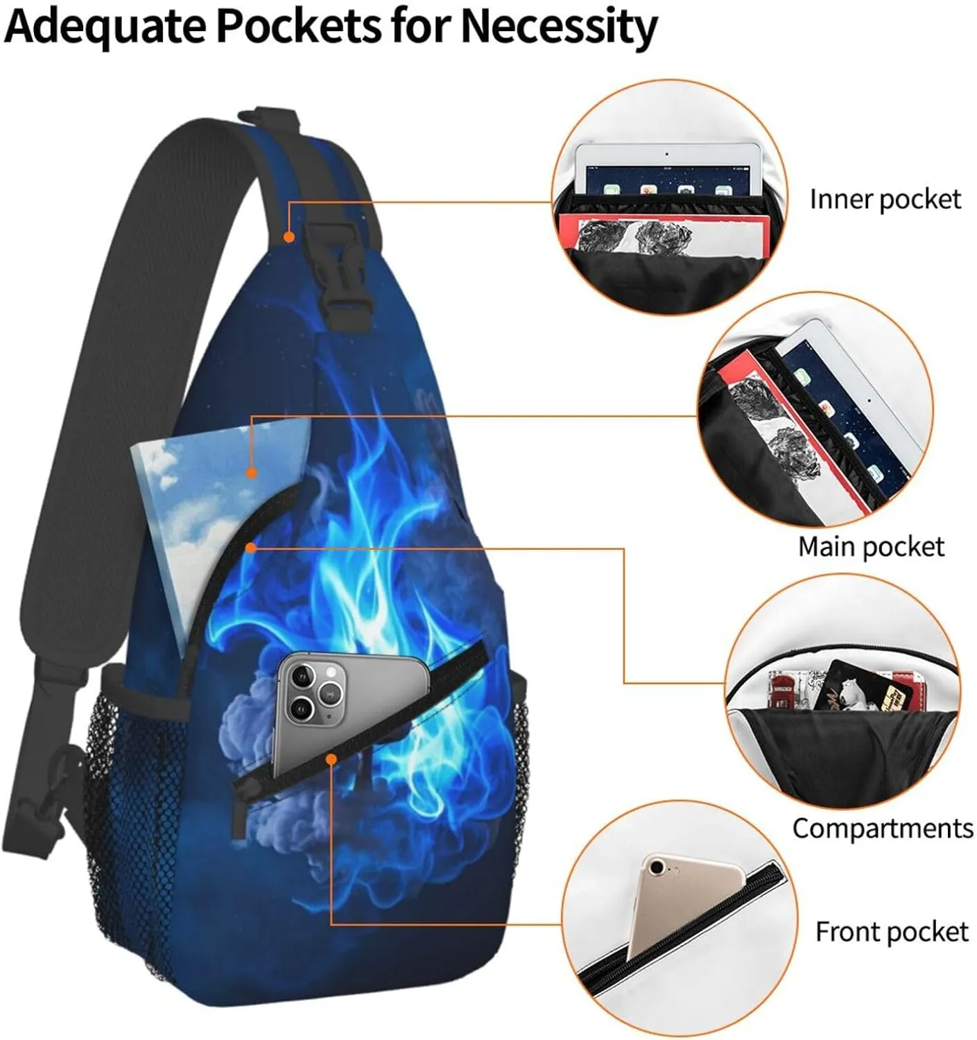 Sling Bag for Men Women Crossbody Backpack Blue Flame Crossbody Bag Chest Bag for Travel Sport