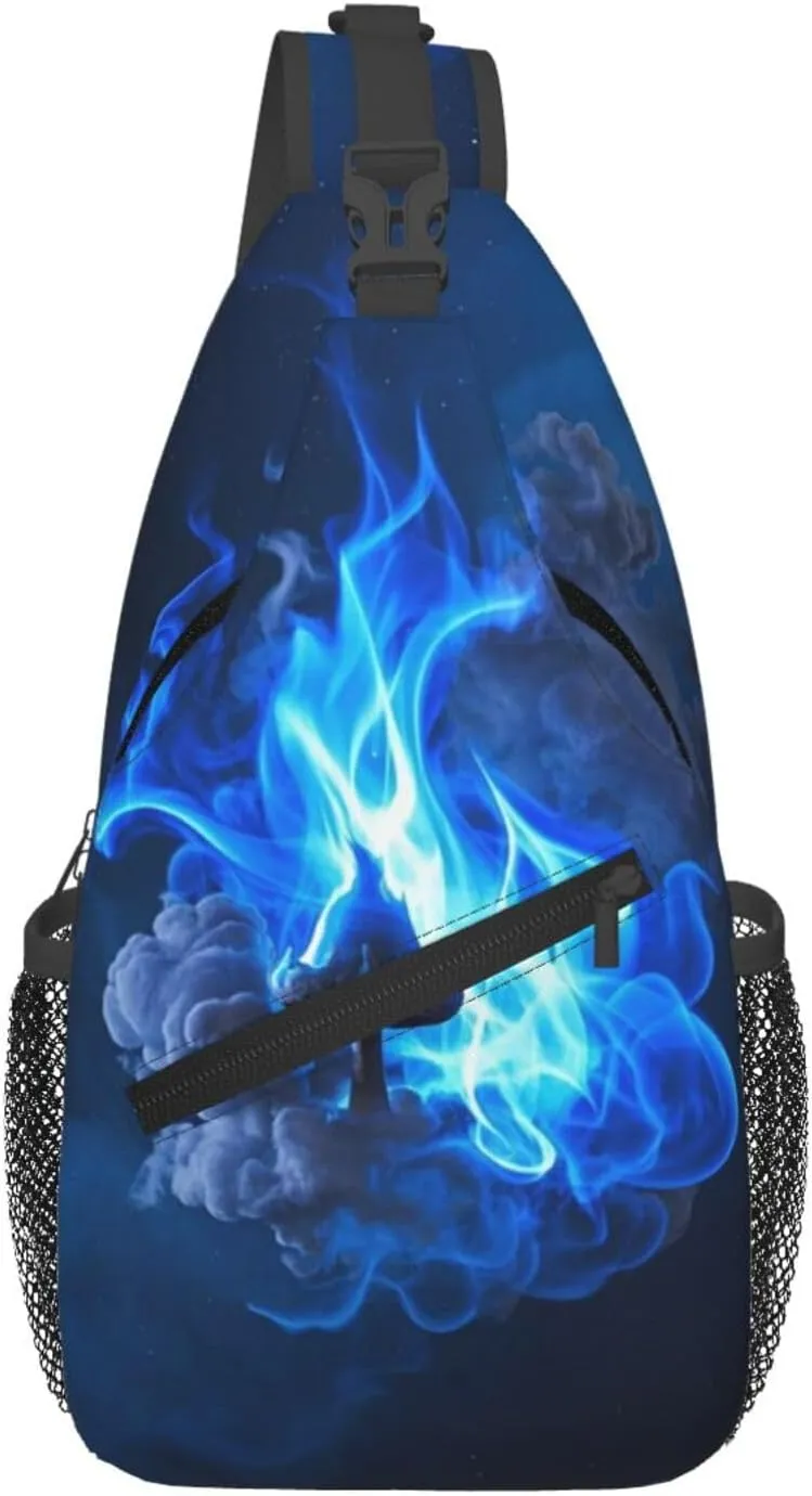 Sling Bag for Men Women Crossbody Backpack Blue Flame Crossbody Bag Chest Bag for Travel Sport