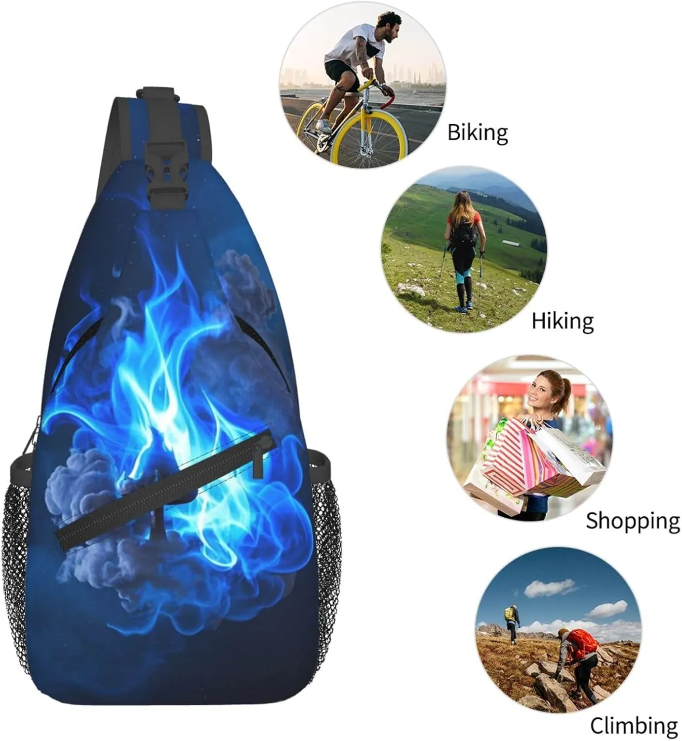 Sling Bag for Men Women Crossbody Backpack Blue Flame Crossbody Bag Chest Bag for Travel Sport