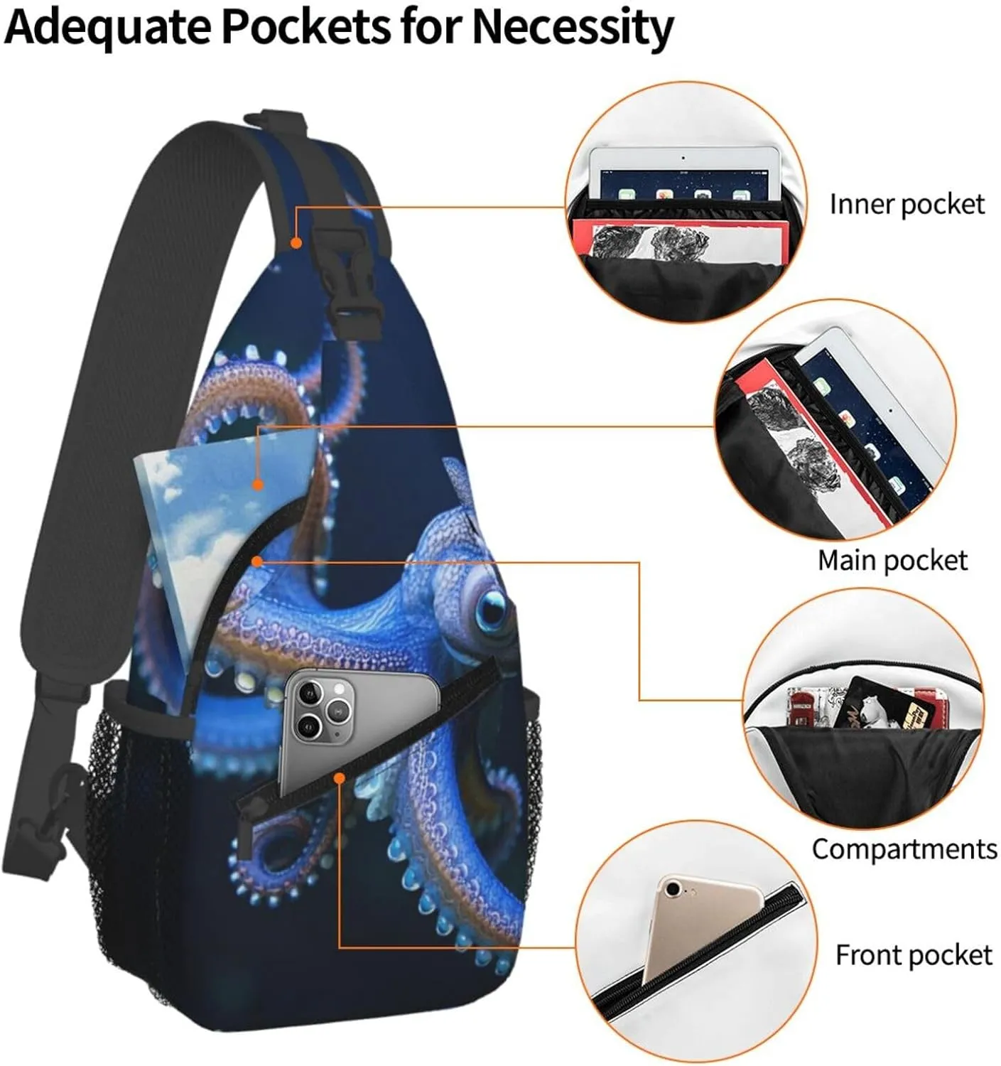 Sling Bag for Men Women Crossbody Backpack Blue Ring Octopus Crossbody Bag Chest Bag for Travel Sport