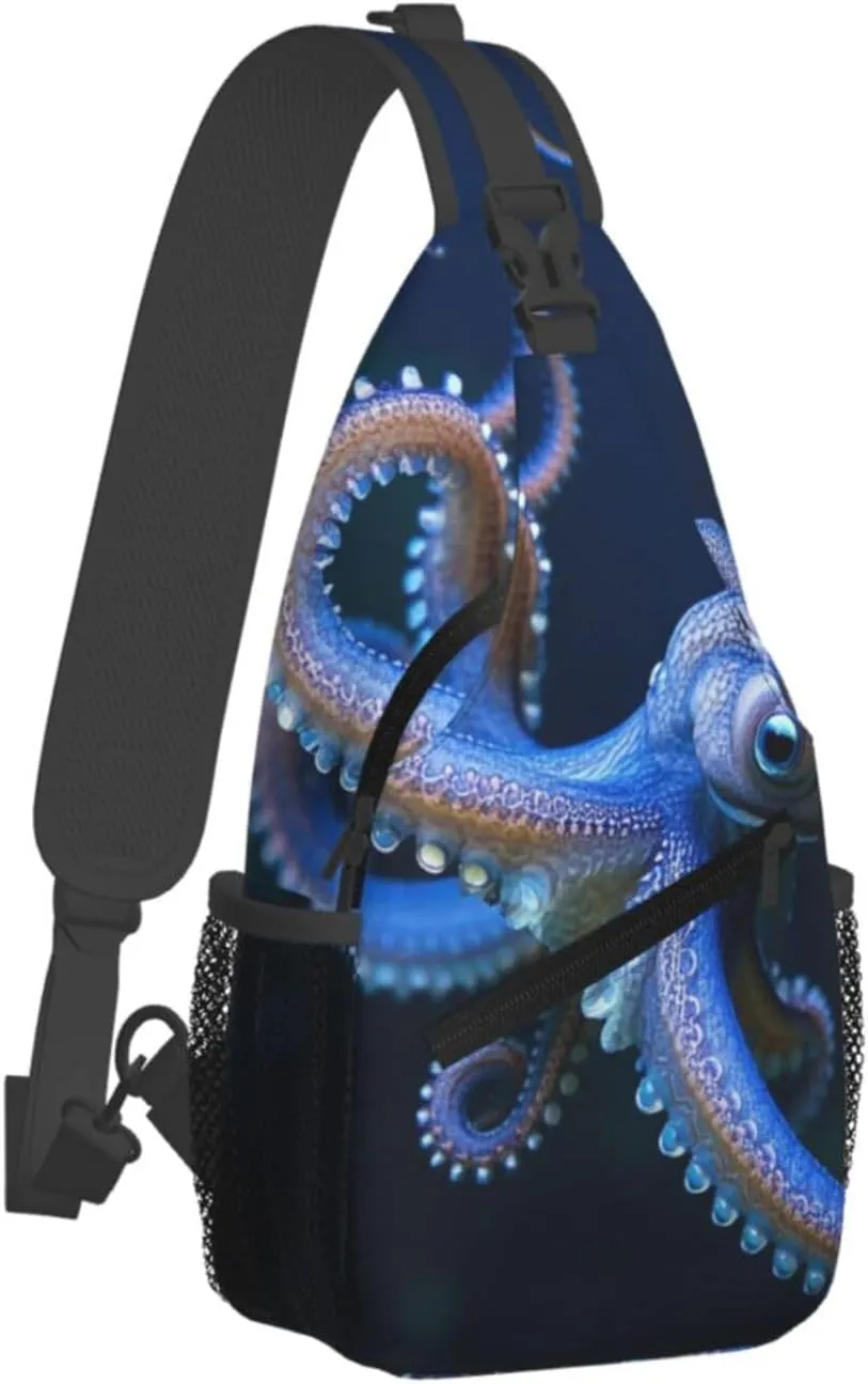 Sling Bag for Men Women Crossbody Backpack Blue Ring Octopus Crossbody Bag Chest Bag for Travel Sport