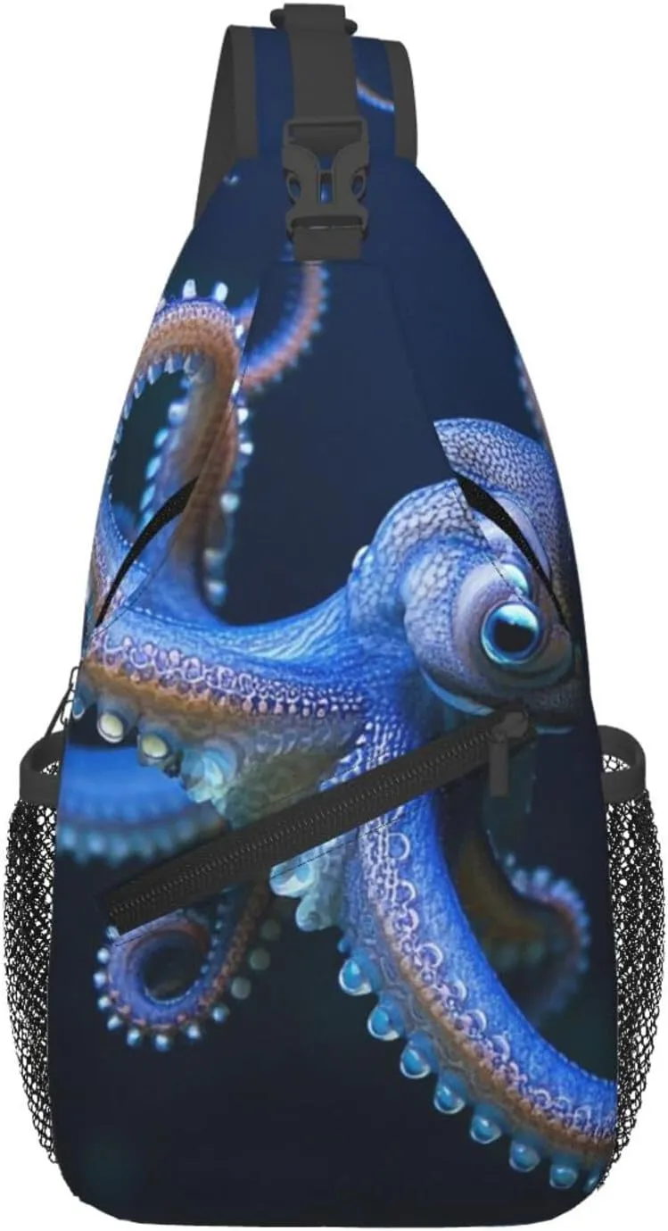 Sling Bag for Men Women Crossbody Backpack Blue Ring Octopus Crossbody Bag Chest Bag for Travel Sport