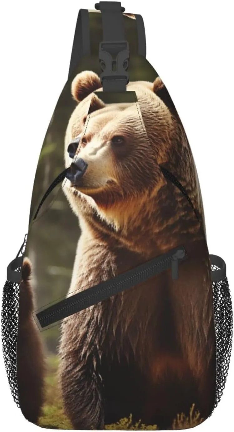 Sling Bag for Men Women Crossbody Backpack Brown Bear Crossbody Bag Chest Bag for Travel Sport