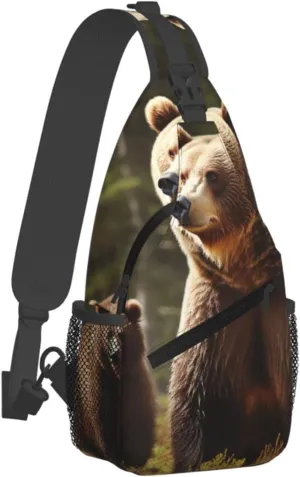 Sling Bag for Men Women Crossbody Backpack Brown Bear Crossbody Bag Chest Bag for Travel Sport