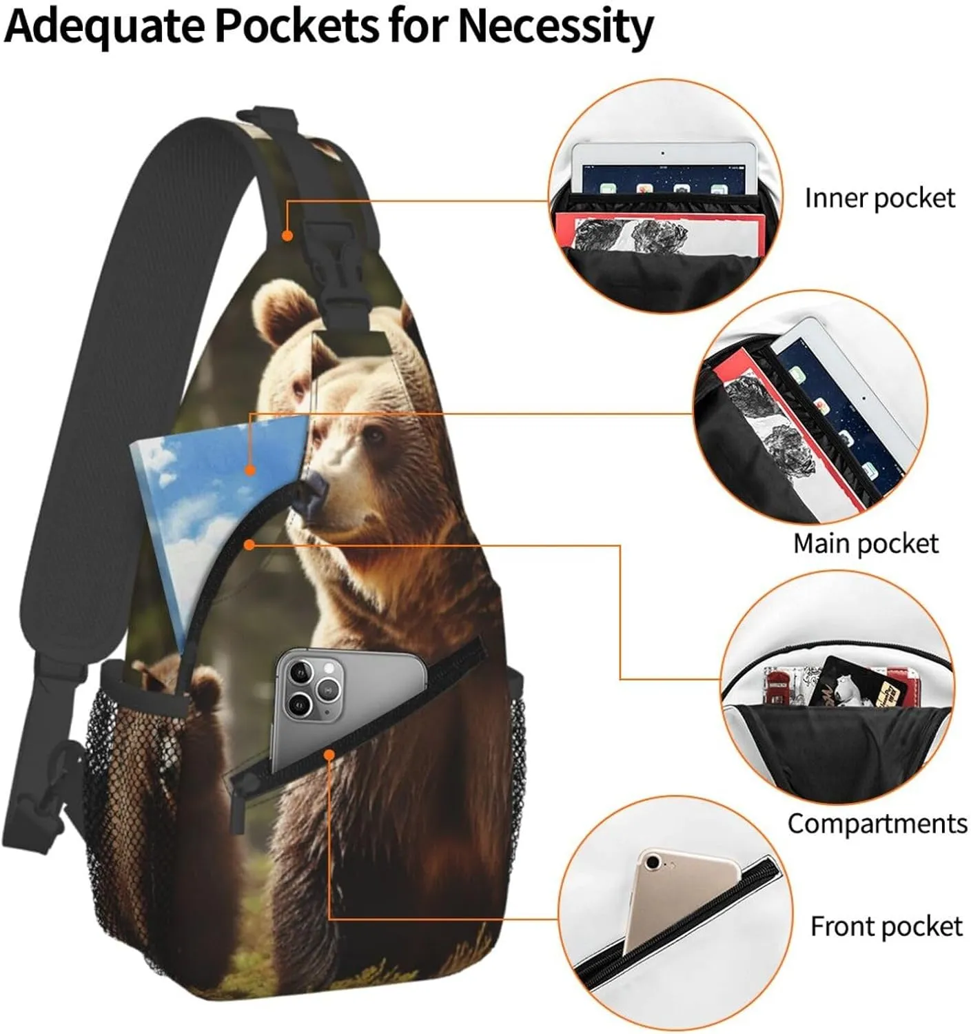 Sling Bag for Men Women Crossbody Backpack Brown Bear Crossbody Bag Chest Bag for Travel Sport