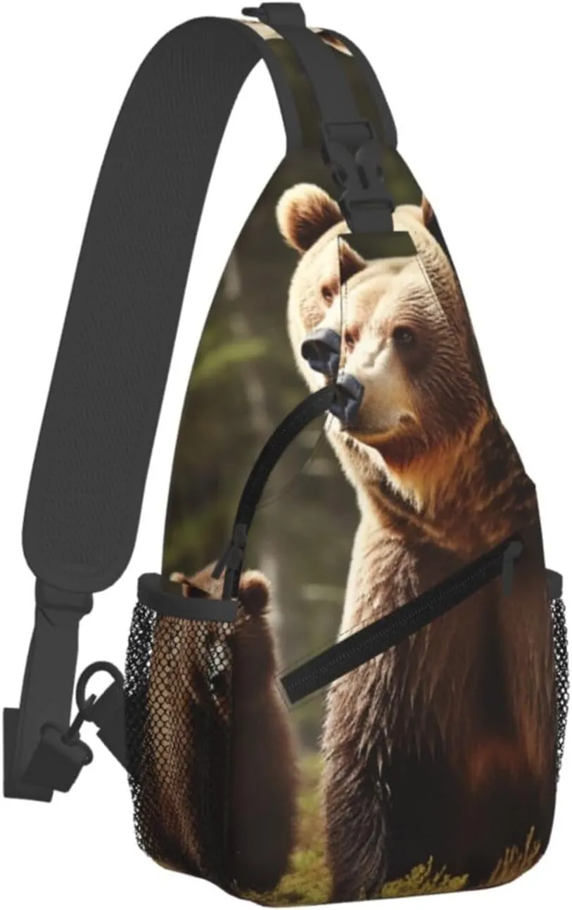 Sling Bag for Men Women Crossbody Backpack Brown Bear Crossbody Bag Chest Bag for Travel Sport
