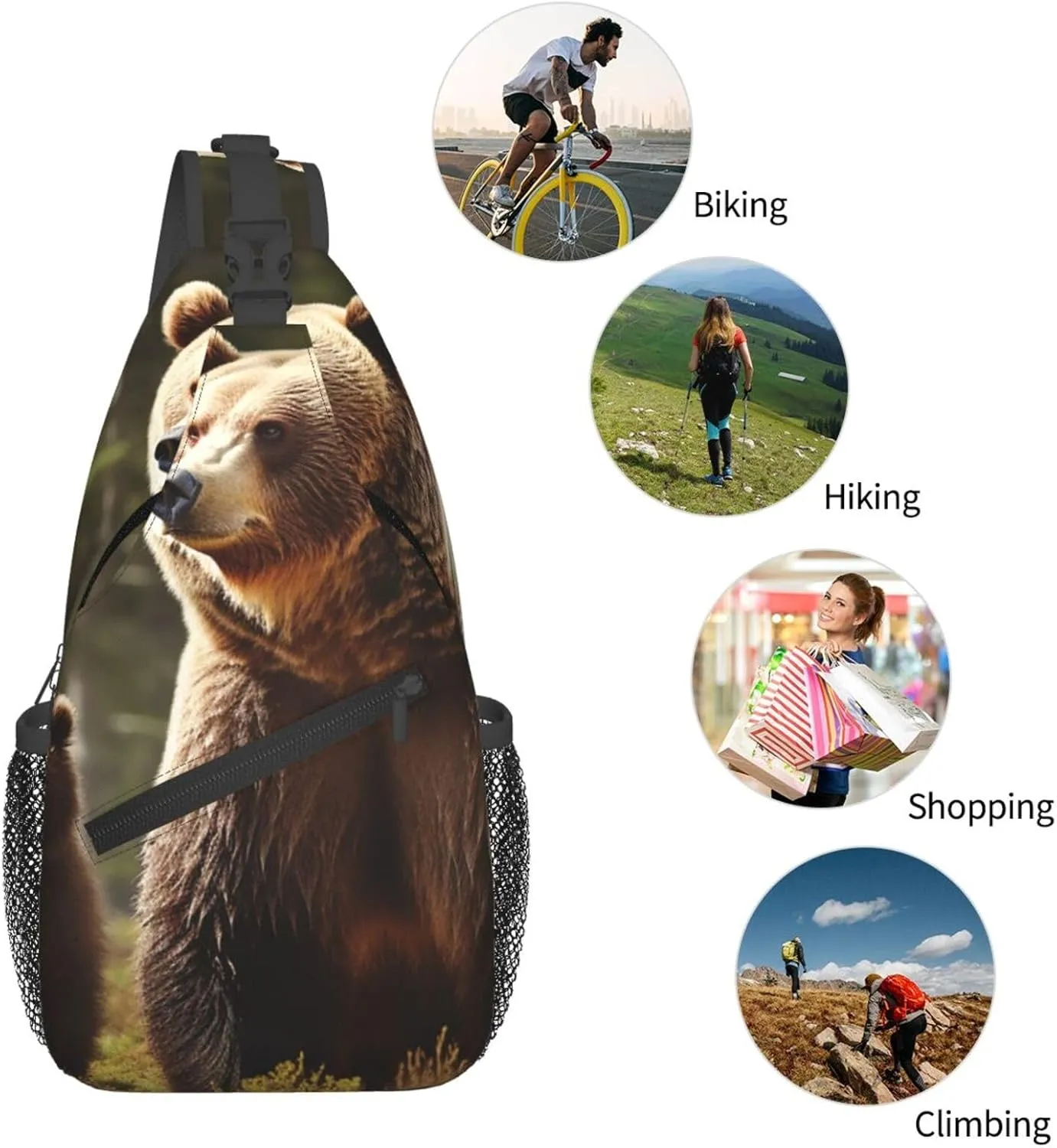 Sling Bag for Men Women Crossbody Backpack Brown Bear Crossbody Bag Chest Bag for Travel Sport
