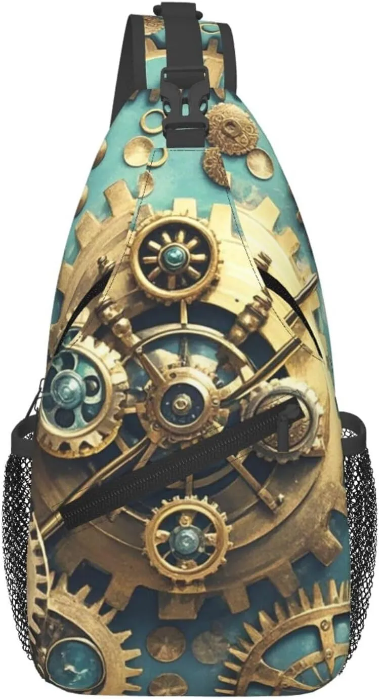 Sling Bag for Men Women Crossbody Backpack Cool Steampunk Gears Crossbody Bag Chest Bag for Travel Sport