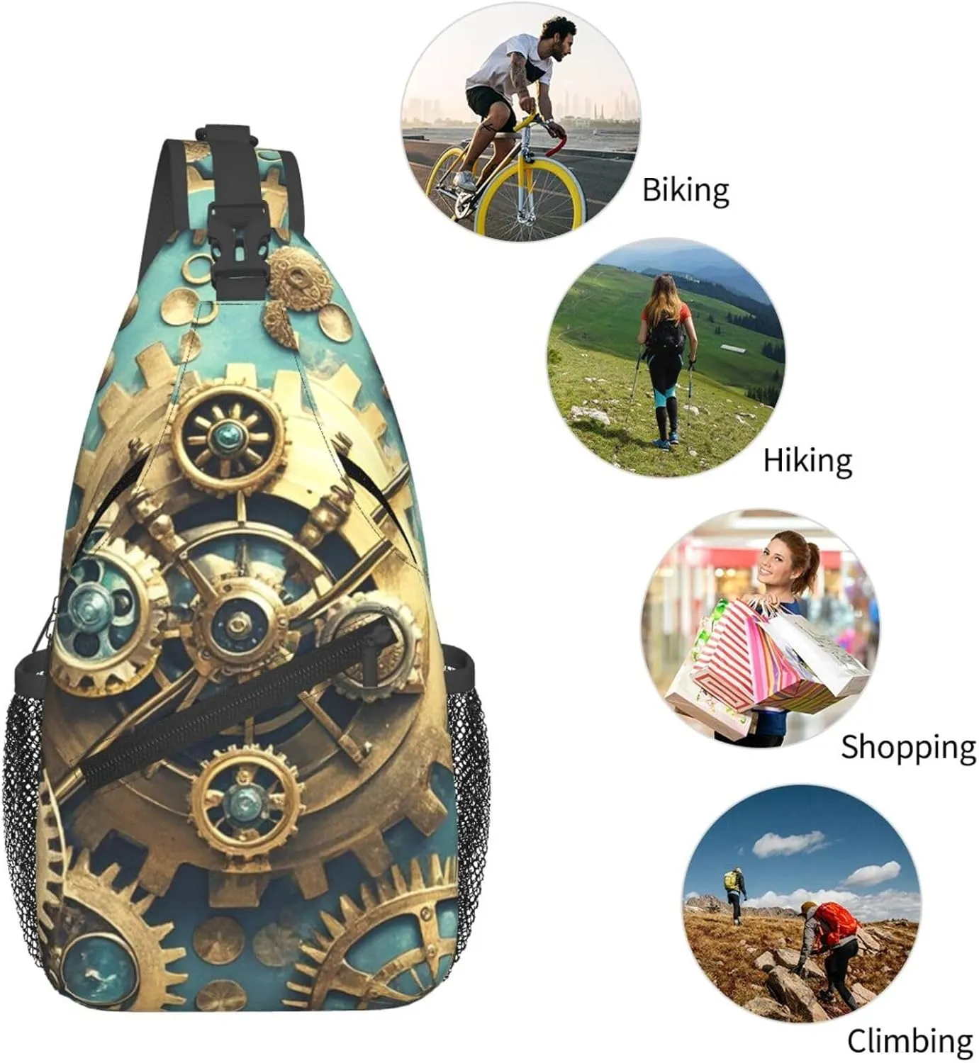 Sling Bag for Men Women Crossbody Backpack Cool Steampunk Gears Crossbody Bag Chest Bag for Travel Sport