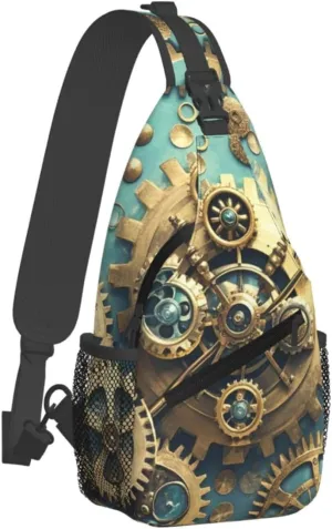 Sling Bag for Men Women Crossbody Backpack Cool Steampunk Gears Crossbody Bag Chest Bag for Travel Sport