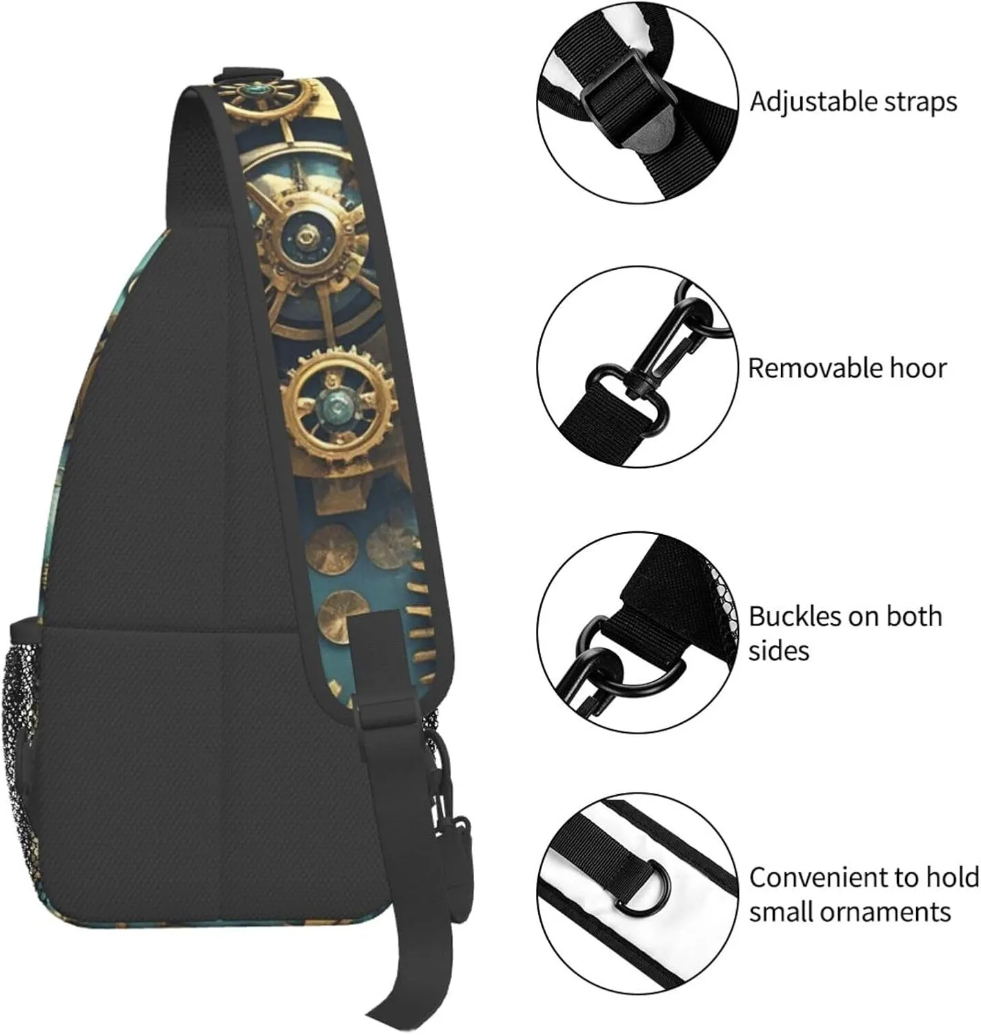 Sling Bag for Men Women Crossbody Backpack Cool Steampunk Gears Crossbody Bag Chest Bag for Travel Sport