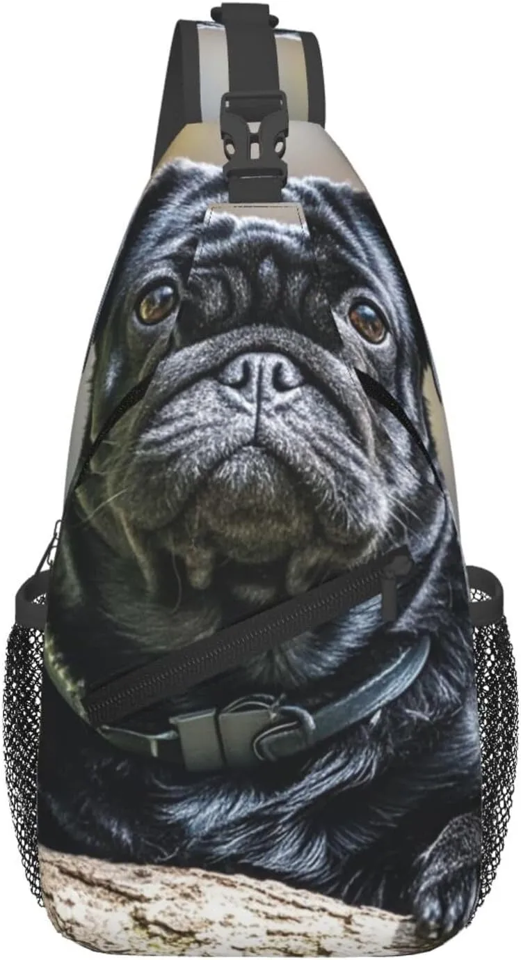Sling Bag for Men Women Crossbody Backpack Cute Black Pug Dog (5) Crossbody Bag Chest Bag for Travel Sport