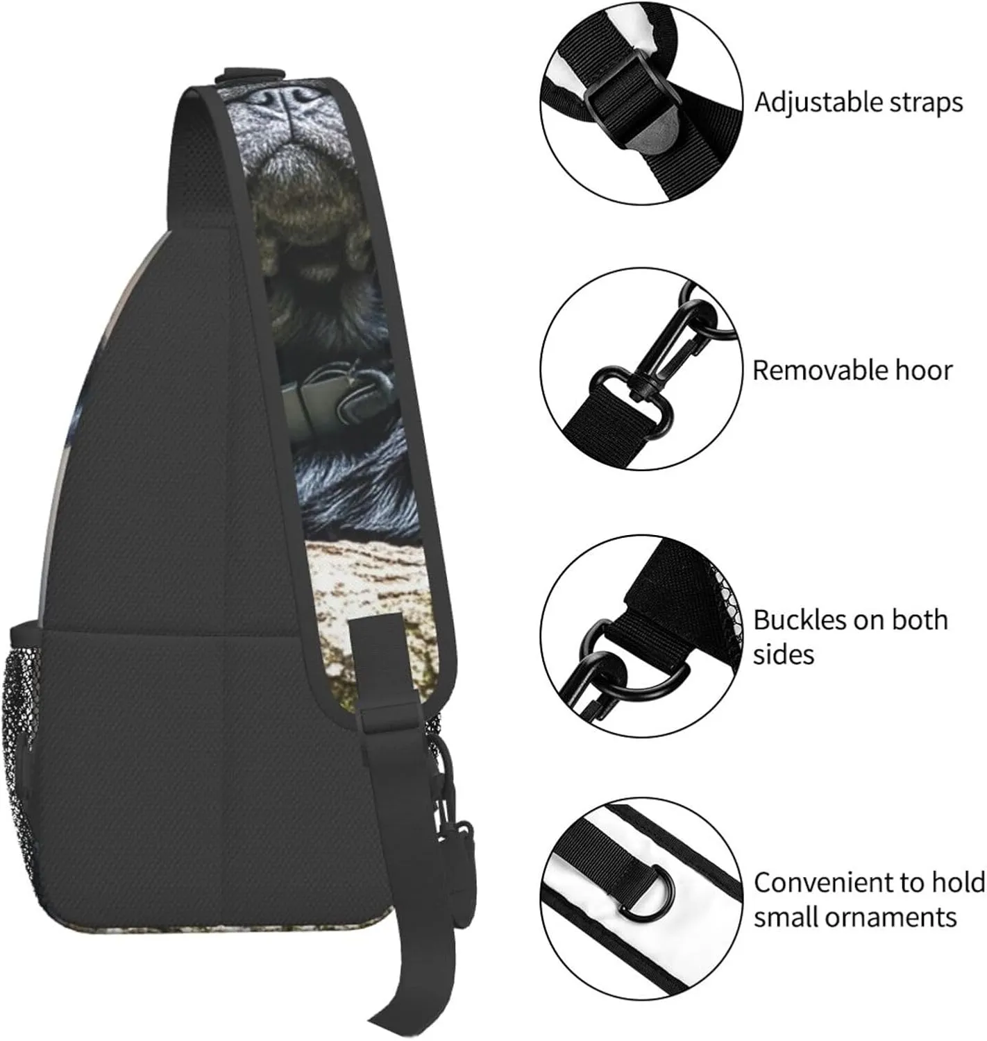 Sling Bag for Men Women Crossbody Backpack Cute Black Pug Dog (5) Crossbody Bag Chest Bag for Travel Sport