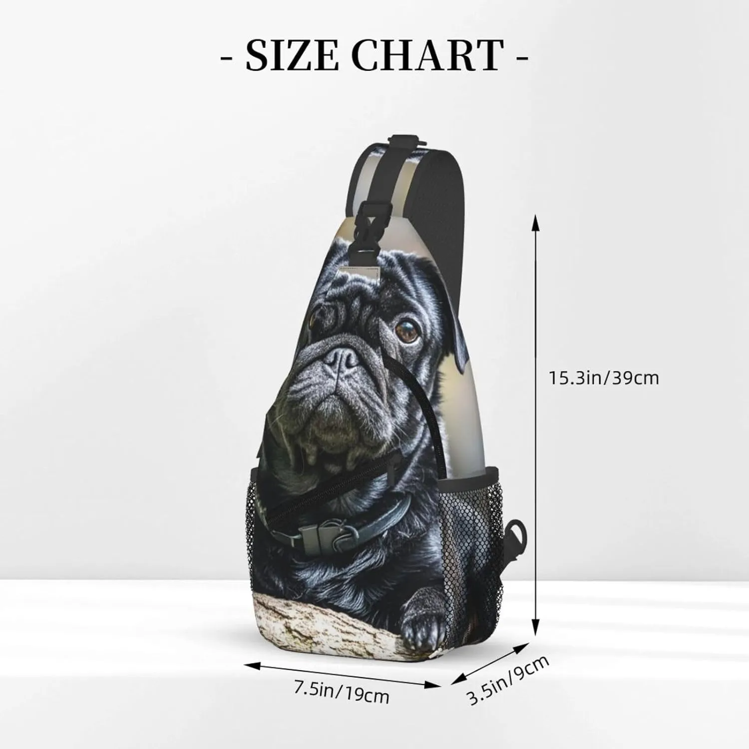 Sling Bag for Men Women Crossbody Backpack Cute Black Pug Dog (5) Crossbody Bag Chest Bag for Travel Sport