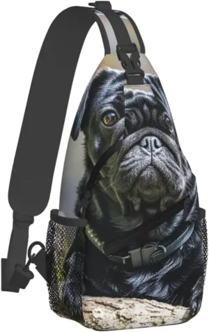 Sling Bag for Men Women Crossbody Backpack Cute Black Pug Dog (5) Crossbody Bag Chest Bag for Travel Sport