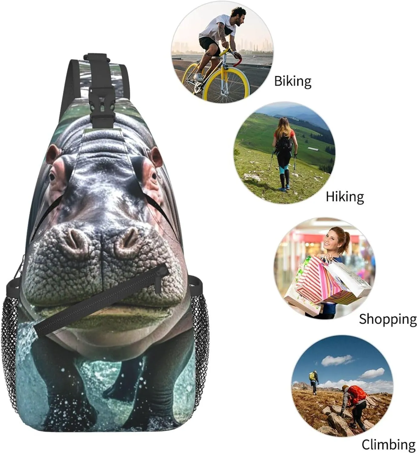 Sling Bag for Men Women Crossbody Backpack Diving Hippo Crossbody Bag Chest Bag for Travel Sport