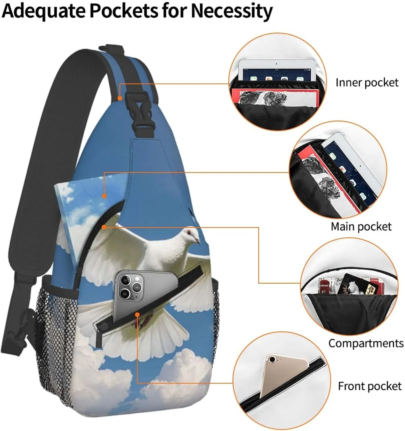Sling Bag for Men Women Crossbody Backpack dove sky Crossbody Bag Chest Bag for Travel Sport