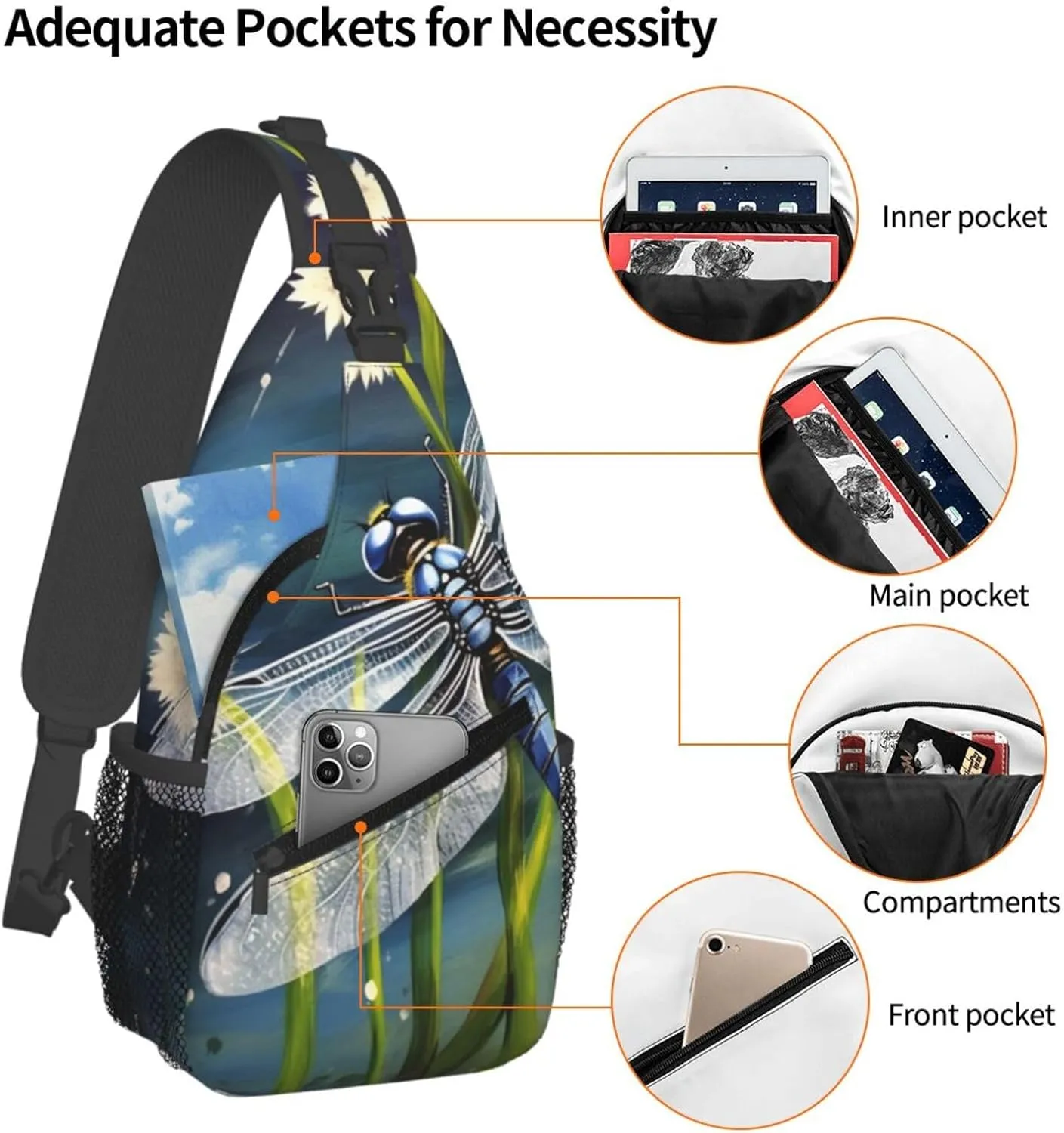 Sling Bag for Men Women Crossbody Backpack Dragonfly painting Crossbody Bag Chest Bag for Travel Sport