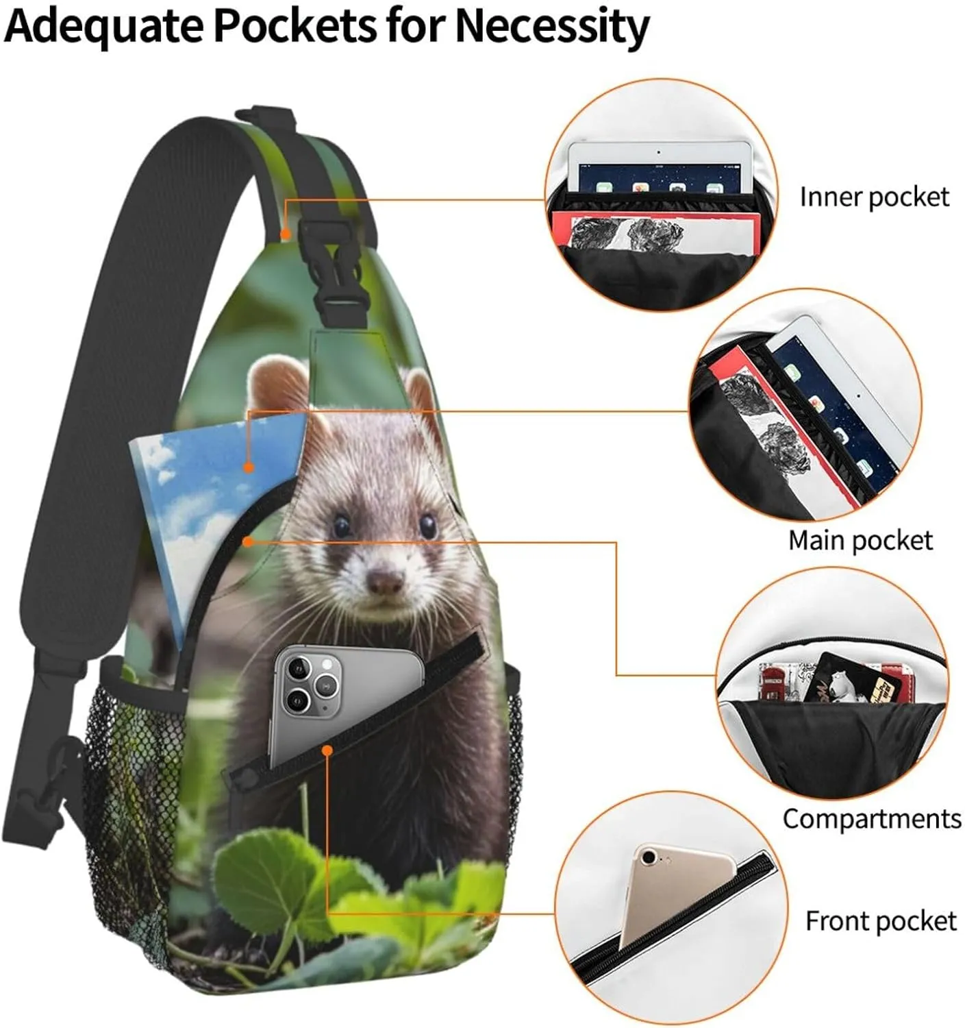 Sling Bag for Men Women Crossbody Backpack Foraging ferret Crossbody Bag Chest Bag for Travel Sport