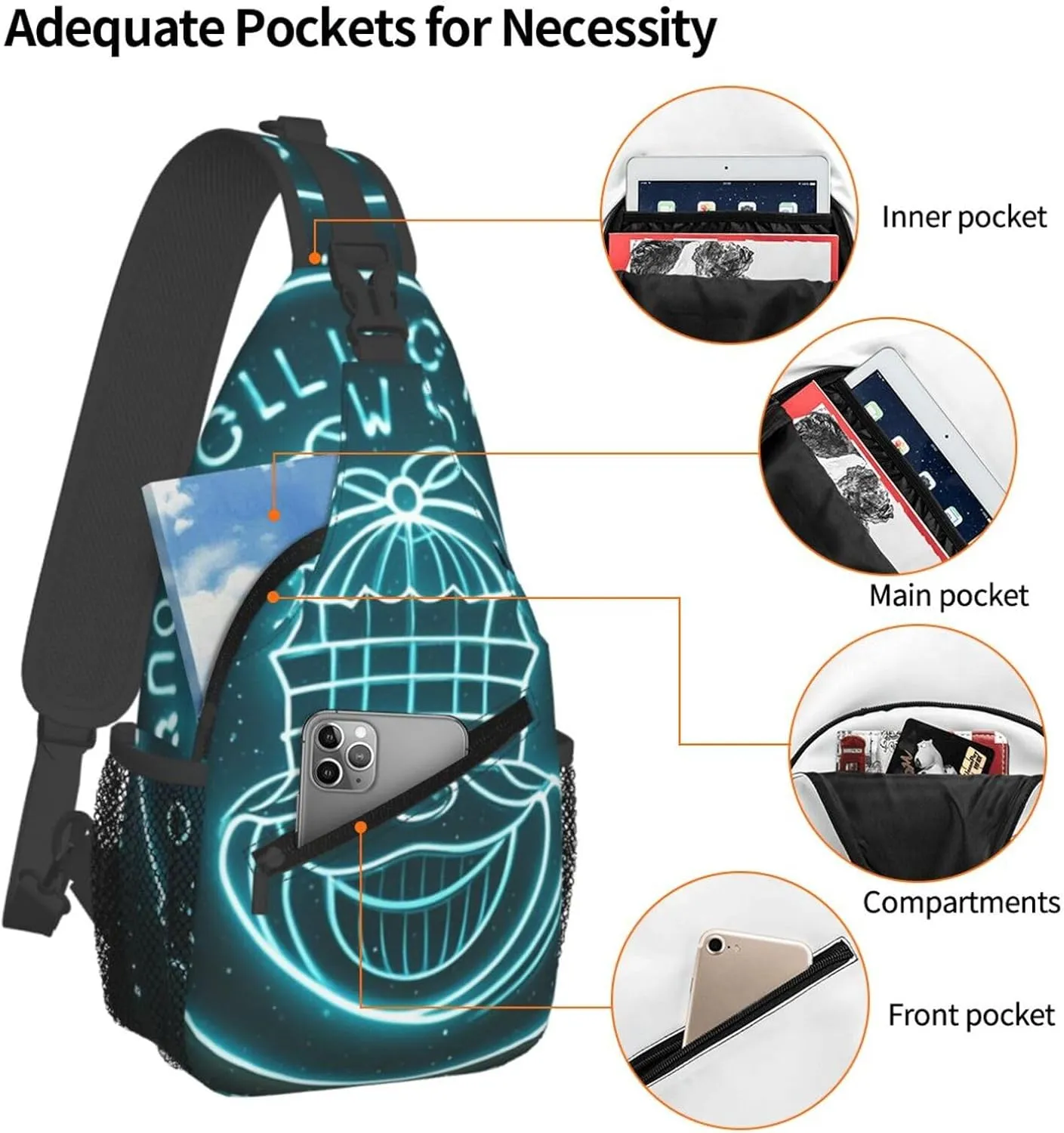 Sling Bag for Men Women Crossbody Backpack Glow in The Dark Crossbody Bag Chest Bag for Travel Sport