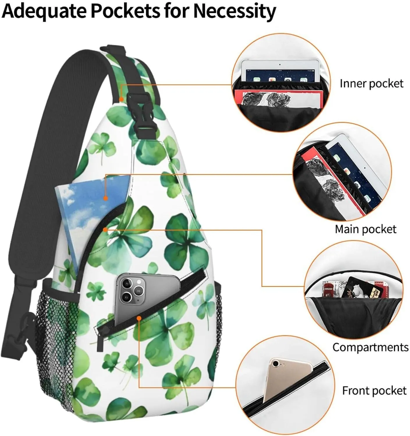Sling Bag for Men Women Crossbody Backpack Happy St Patrick's Day1 Crossbody Bag Chest Bag for Travel Sport
