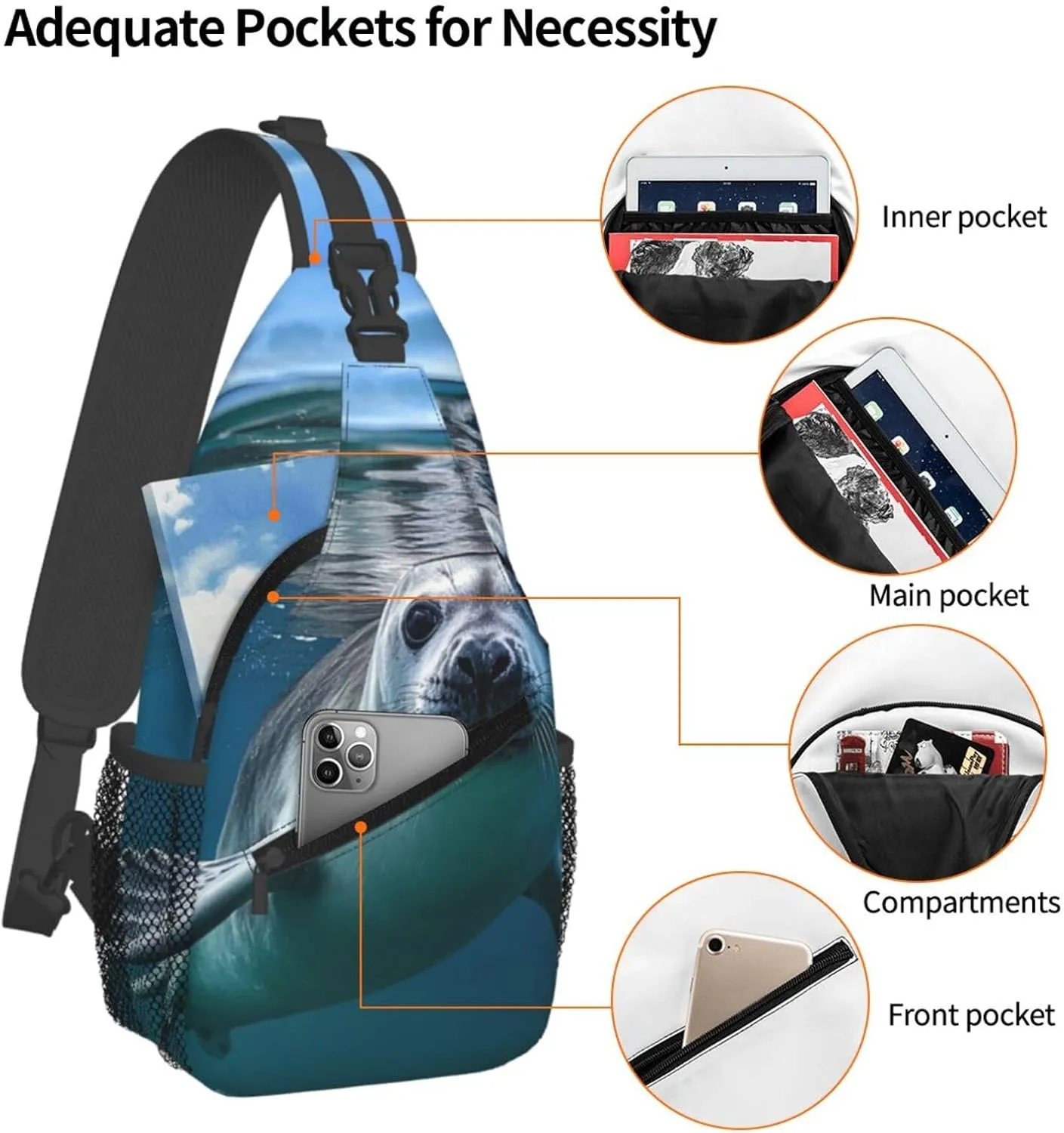 Sling Bag for Men Women Crossbody Backpack Harp Seal Wallpaper Crossbody Bag Chest Bag for Travel Sport
