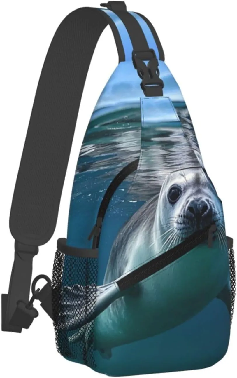 Sling Bag for Men Women Crossbody Backpack Harp Seal Wallpaper Crossbody Bag Chest Bag for Travel Sport