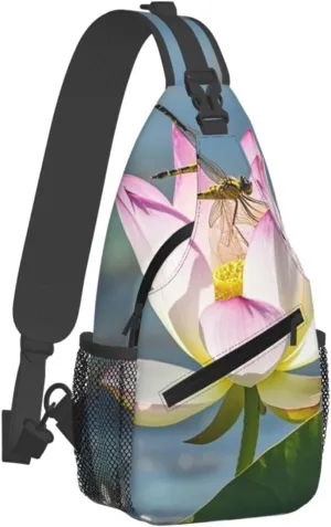 Sling Bag for Men Women Crossbody Backpack Lotus Flower and Dragonfly Crossbody Bag Chest Bag for Travel Sport