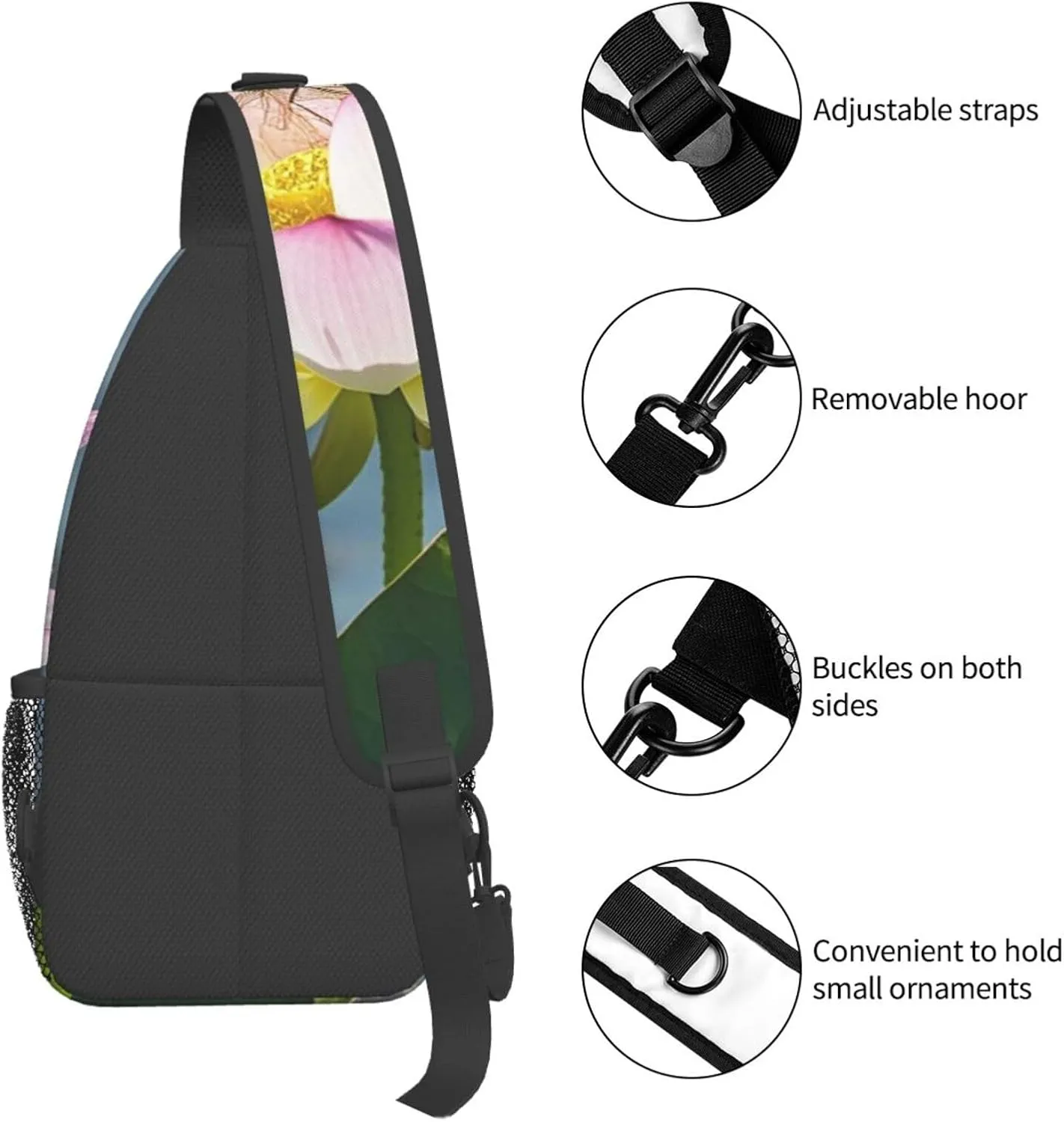 Sling Bag for Men Women Crossbody Backpack Lotus Flower and Dragonfly Crossbody Bag Chest Bag for Travel Sport
