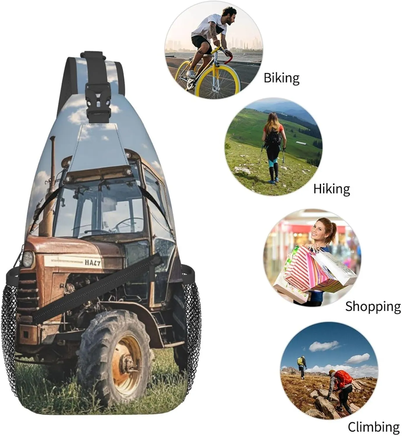 Sling Bag for Men Women Crossbody Backpack Old Tractor Photo Farm Crossbody Bag Chest Bag for Travel Sport