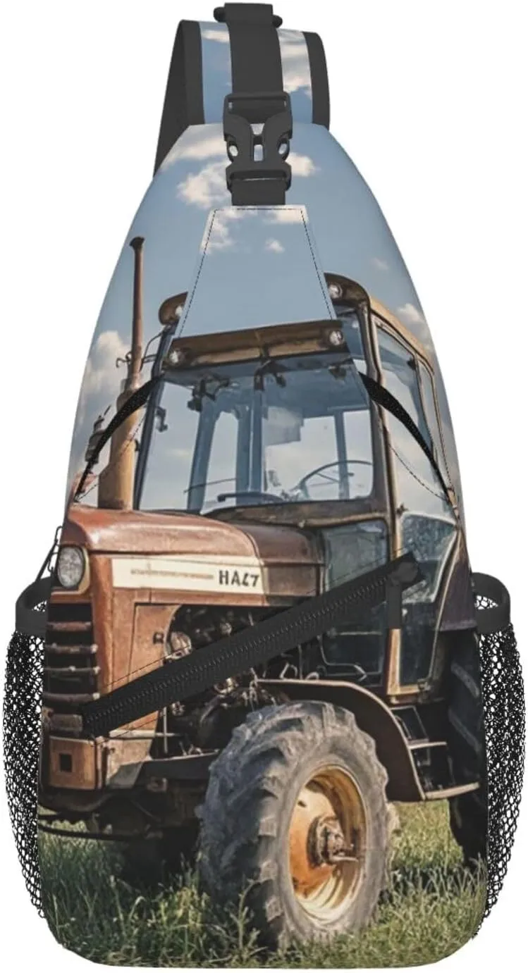 Sling Bag for Men Women Crossbody Backpack Old Tractor Photo Farm Crossbody Bag Chest Bag for Travel Sport