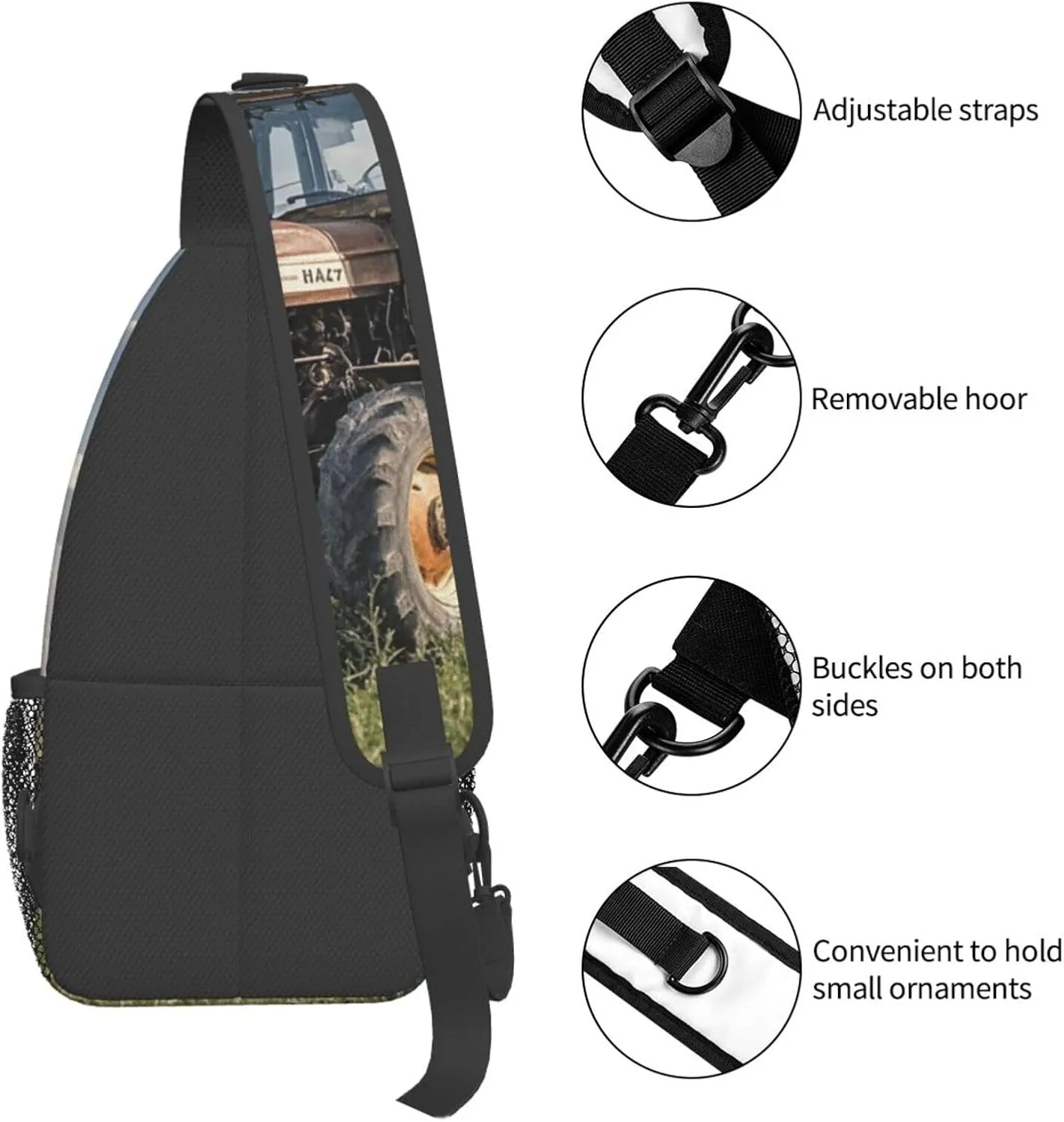Sling Bag for Men Women Crossbody Backpack Old Tractor Photo Farm Crossbody Bag Chest Bag for Travel Sport