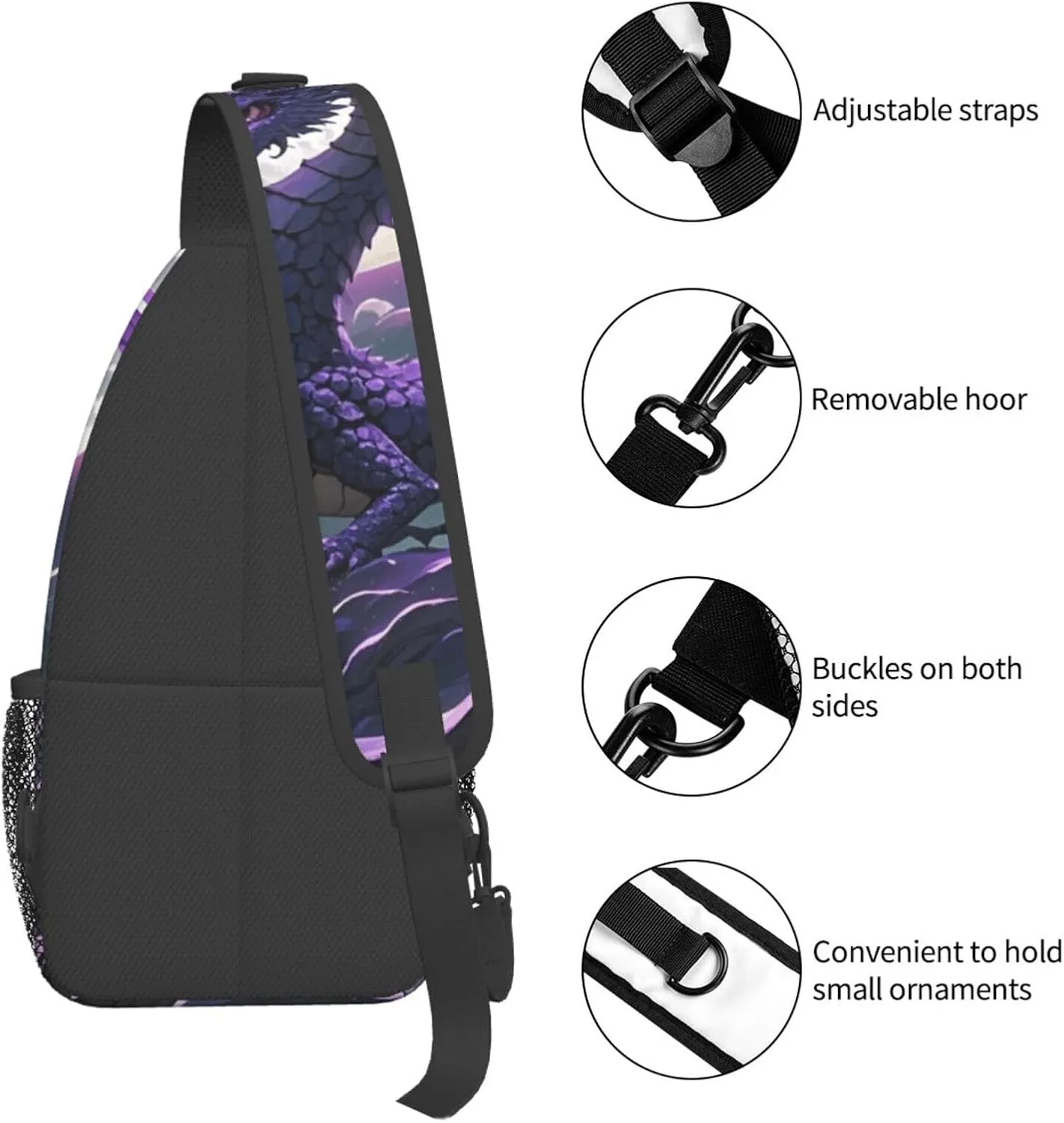 Sling Bag for Men Women Crossbody Backpack Purple Dragon Purple Moon Crossbody Bag Chest Bag for Travel Sport