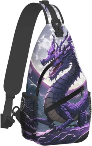 Sling Bag for Men Women Crossbody Backpack Purple Dragon Purple Moon Crossbody Bag Chest Bag for Travel Sport