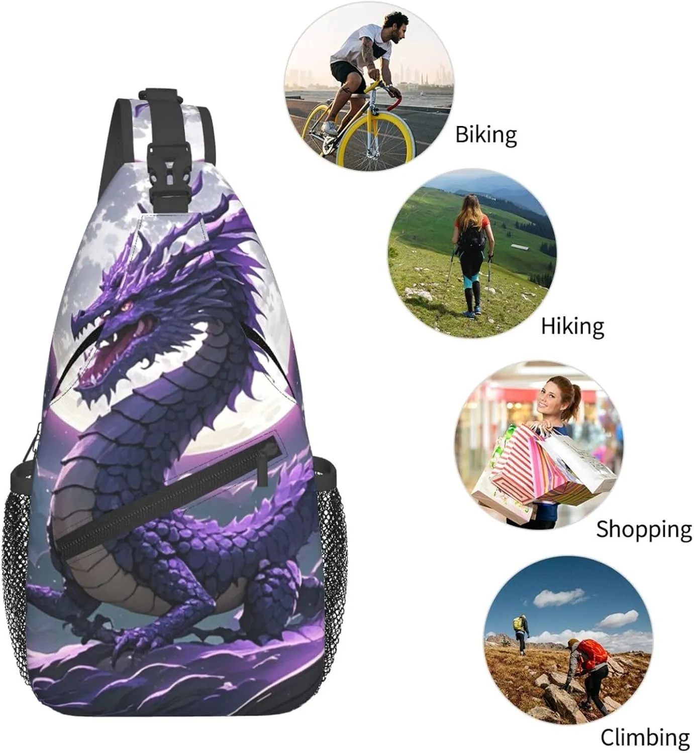 Sling Bag for Men Women Crossbody Backpack Purple Dragon Purple Moon Crossbody Bag Chest Bag for Travel Sport