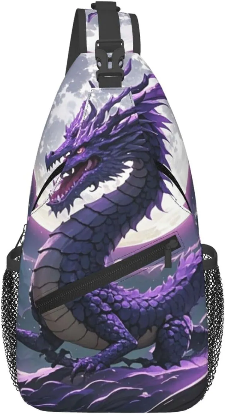 Sling Bag for Men Women Crossbody Backpack Purple Dragon Purple Moon Crossbody Bag Chest Bag for Travel Sport