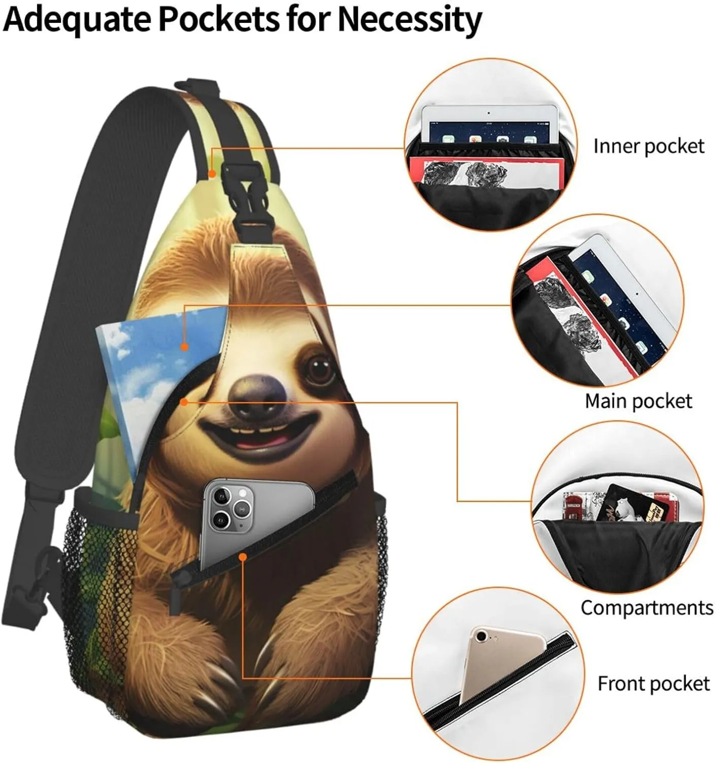 Sling Bag for Men Women Crossbody Backpack sloth background Crossbody Bag Chest Bag for Travel Sport